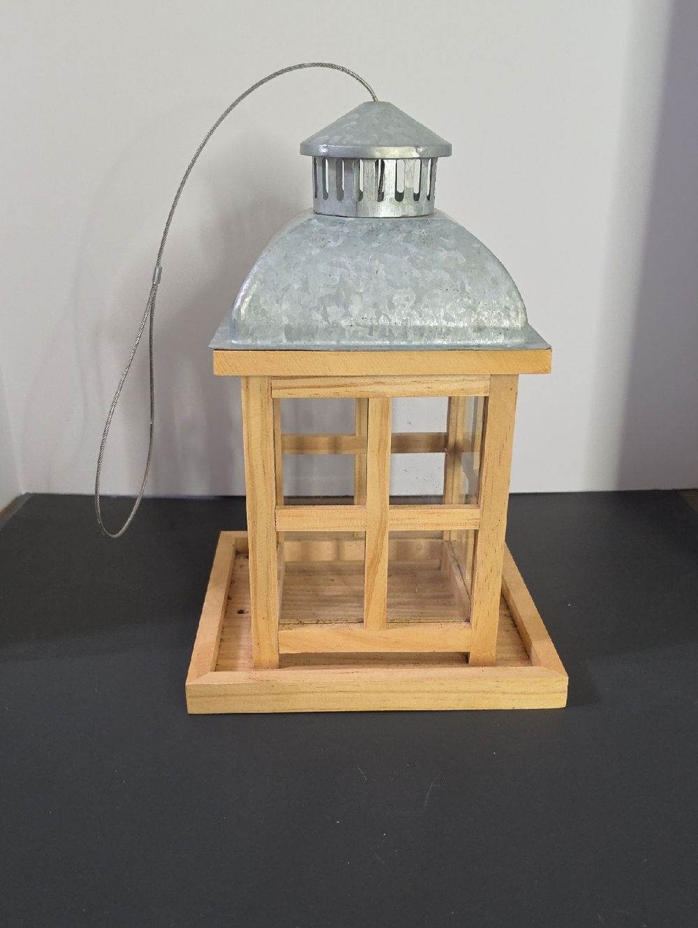 Rustic Wood and Galvanized Metal Bird Feeder - Natural